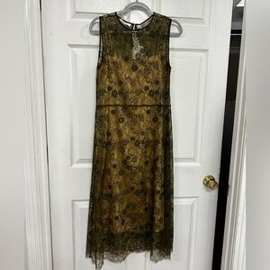 Vince Black and Gold Floral Midi Dress